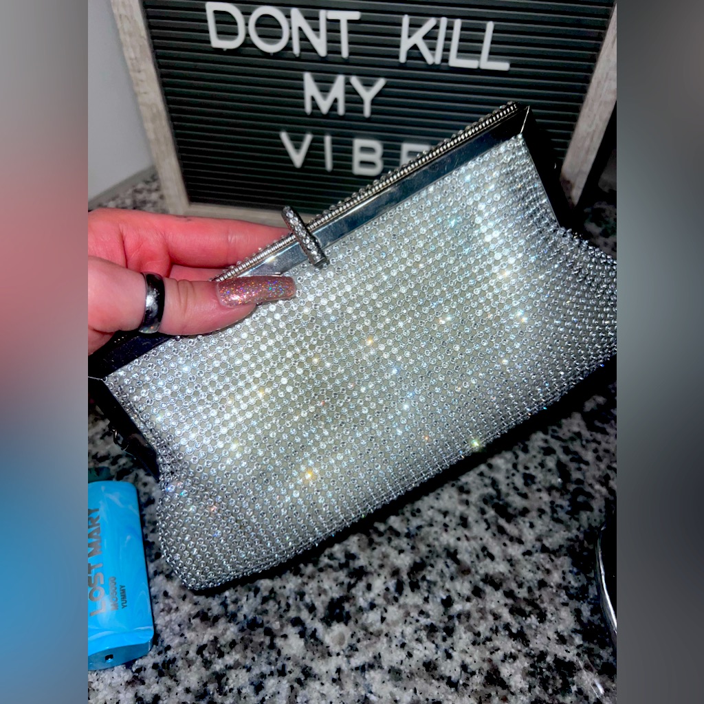 Flashy White Jeweled Clutch Purse